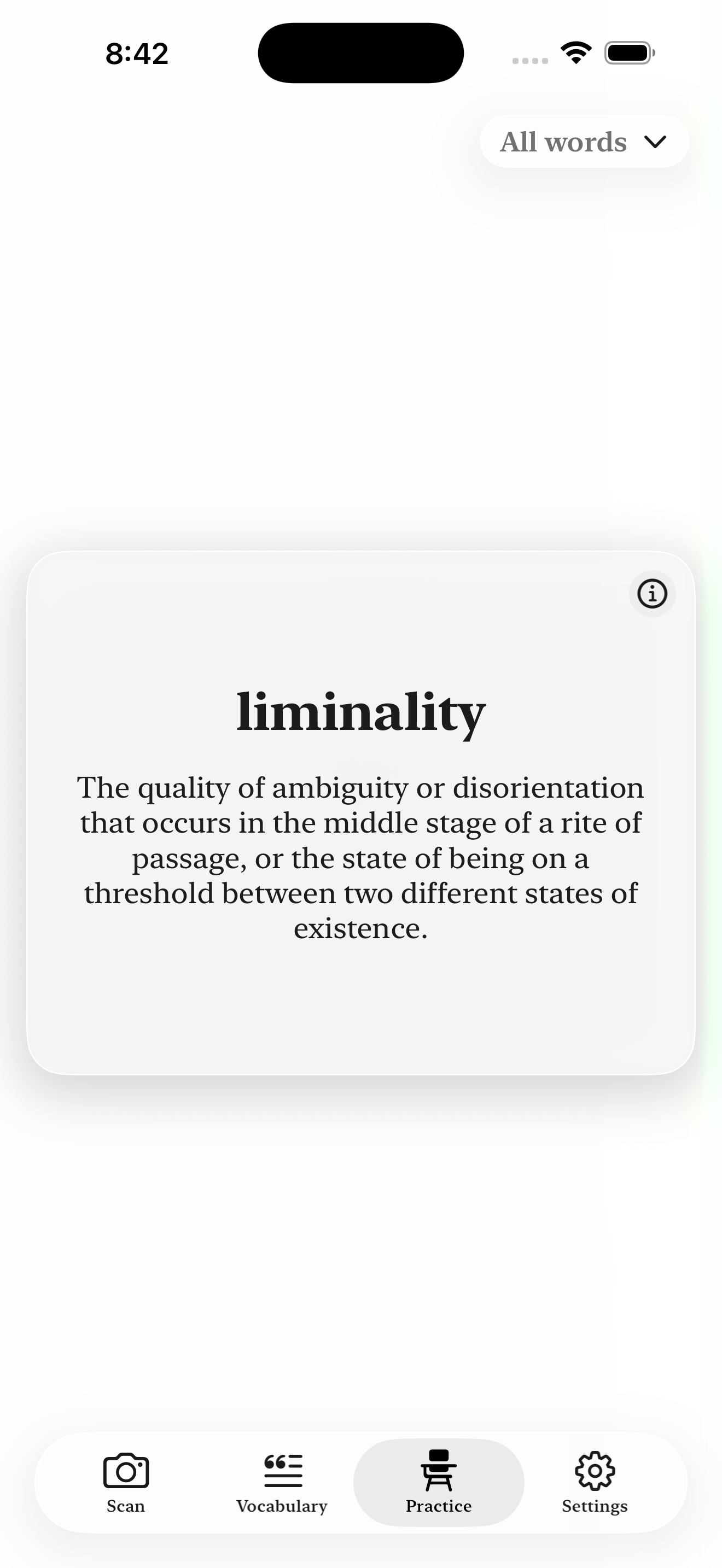 Practice summary screen